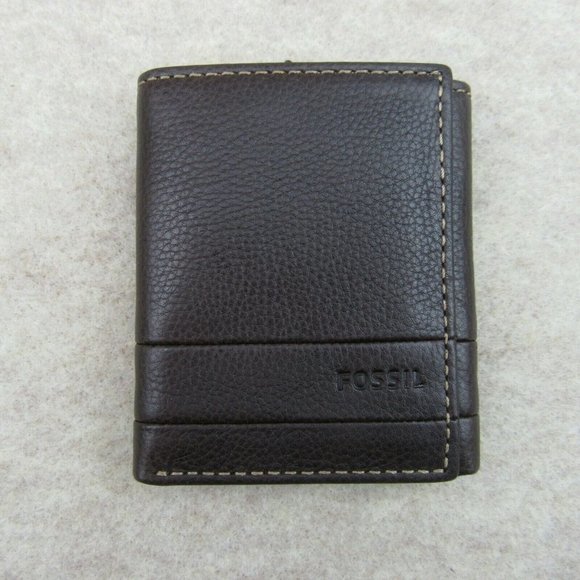 Fossil Lufkin Trifold Brown Leather Mens Wallet - Picture 3 of 10